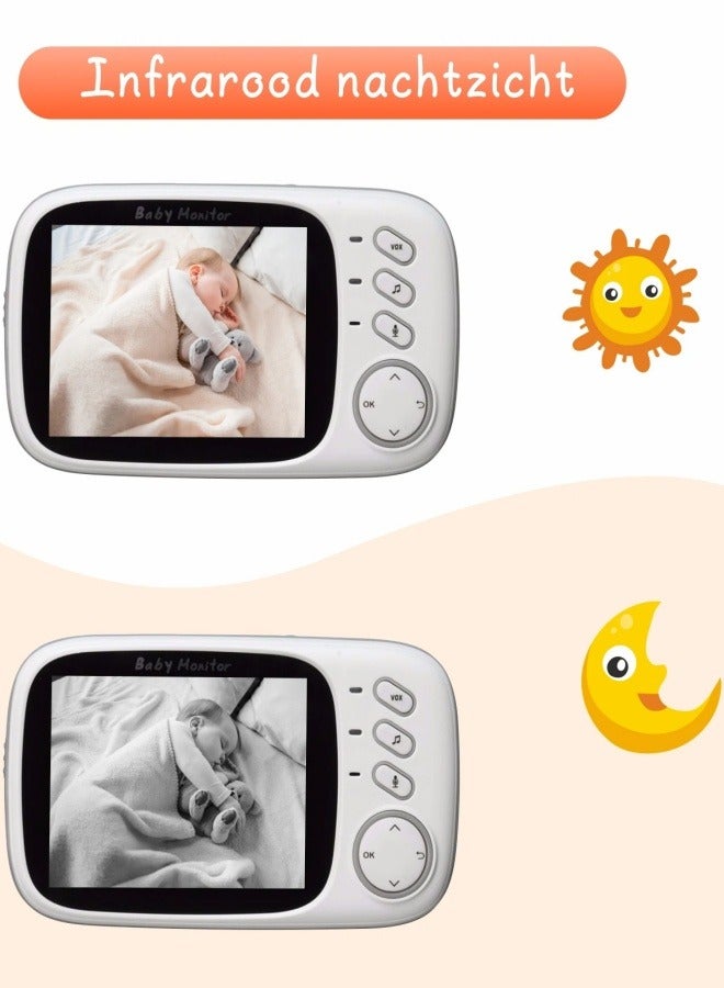 شاشة فيديو لاسلكية للأطفال بشاشة LCD مقاس 3.2 بوصة مع مراقبة درجة الحرارة للرؤية الليليةجهاز مراقبة الاطفال - Image 4