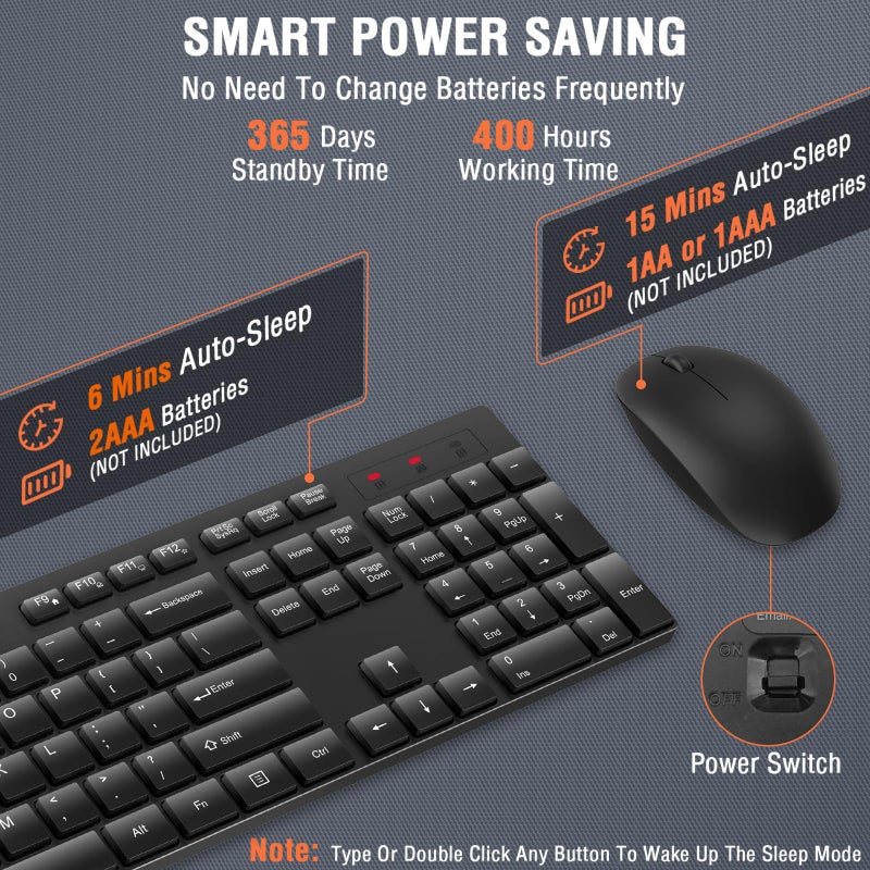 EDJO Wireless Keyboard and Mouse Combo,  Silent Full Size Cordless USB Keyboard Mouse, 2.4GHz Lag-Free, Long Battery Life, for Computer, Laptop, PC, Chromebook, Windows (Black, 1 Pack) - Image 4