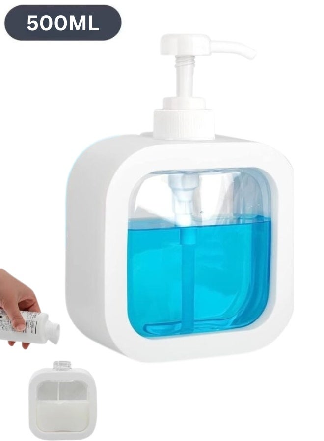 موزع صابون سعة 500 مل موزع سائل غسيل يدوي قابل لاعادة الملء، زجاجة منظف الاطباق والشامبو واللوشن مع راس مضخة، مثالي لحوض المطبخ والحمام او الدش (ابيض) - Image 1
