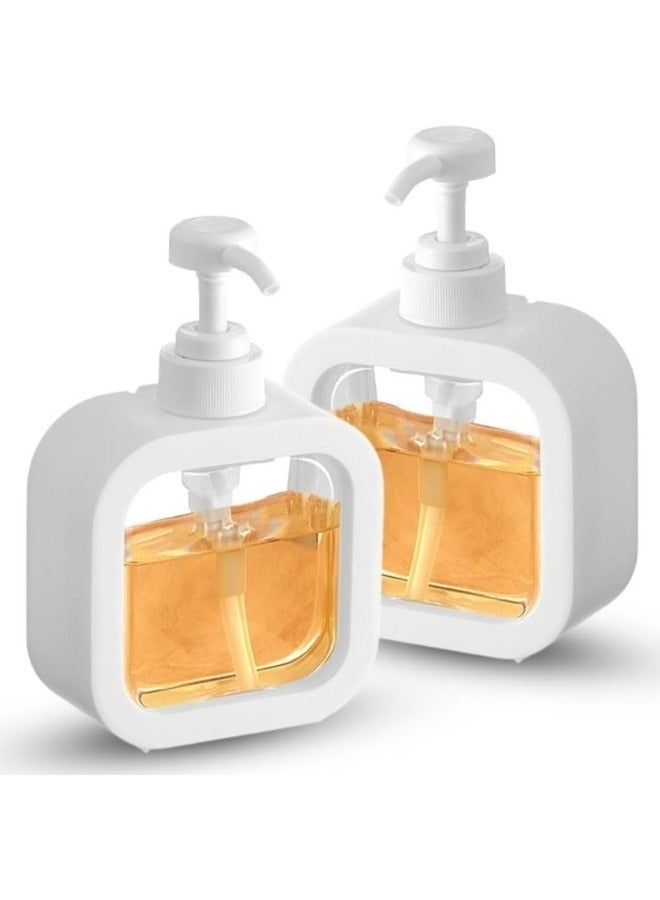 موزع صابون سعة 500 مل موزع سائل غسيل يدوي قابل لاعادة الملء، زجاجة منظف الاطباق والشامبو واللوشن مع راس مضخة، مثالي لحوض المطبخ والحمام او الدش (ابيض) - Image 2