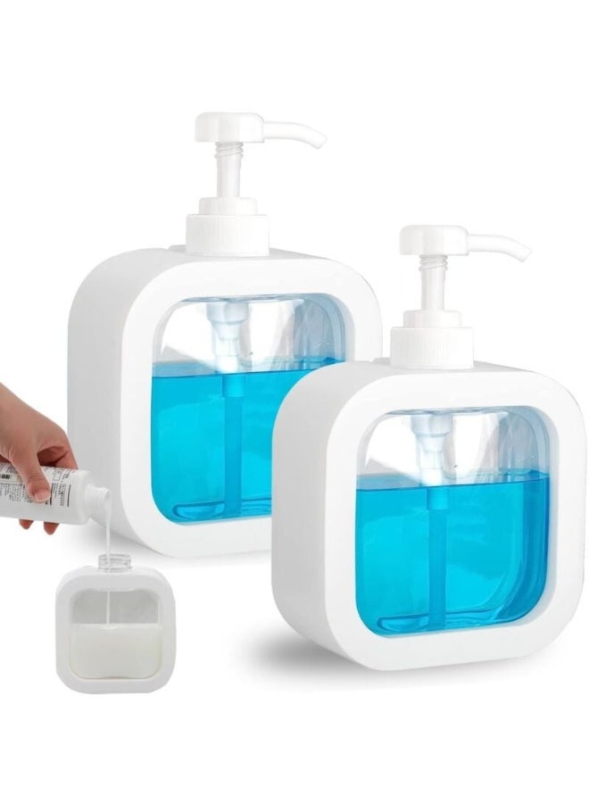 موزع صابون سعة 500 مل موزع سائل غسيل يدوي قابل لاعادة الملء، زجاجة منظف الاطباق والشامبو واللوشن مع راس مضخة، مثالي لحوض المطبخ والحمام او الدش (ابيض) - Image 5
