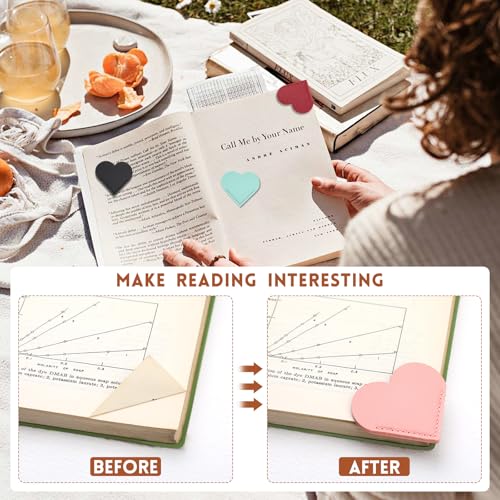 kdafio 9 Pcs Leather Heart Bookmarks, Cute Heart Bookmark Corner, Bookmarks for Women, Book Marks for Teachers Students School Office Home Supplies - Image 3