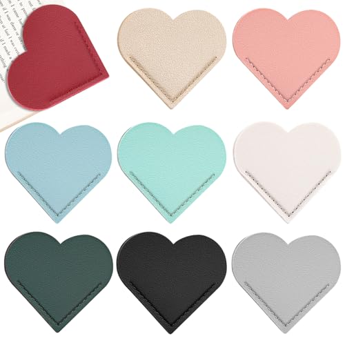 kdafio 9 Pcs Leather Heart Bookmarks, Cute Heart Bookmark Corner, Bookmarks for Women, Book Marks for Teachers Students School Office Home Supplies - Image 1