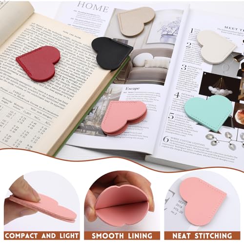 kdafio 9 Pcs Leather Heart Bookmarks, Cute Heart Bookmark Corner, Bookmarks for Women, Book Marks for Teachers Students School Office Home Supplies - Image 4