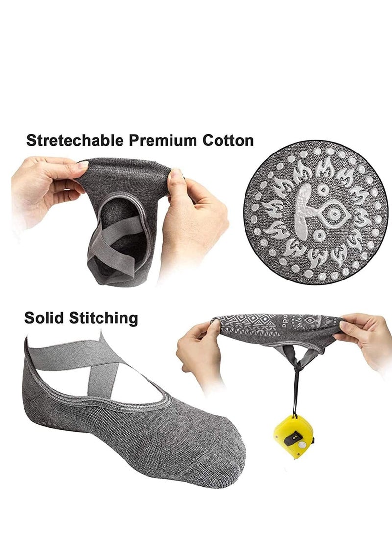Zikra 2 Pack Yoga Socks Women's Pilates Socks Non Slip Anti Skid Sticky Pure Barre Ballet Dance Socks with Grips Barefoot Workout Fitness Dancer - Image 5
