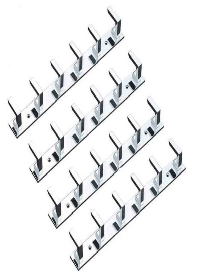 NOPEX 6 Pin Bathroom Cloth Hooks Hanger Wall Bedroom Bathroom Robe Hooks Rail for Hanging Keys,Clothes,Towel Steel Hook Stainless Steel (Pack 4, Silver) - Image 1