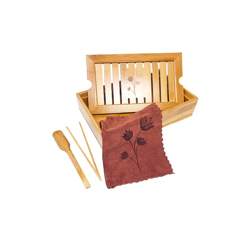 Trademark Innovations Trademark Innovations Bamboo Tea Tray, 11"L x 7"W x 2.5"H, Tan  - Image 1