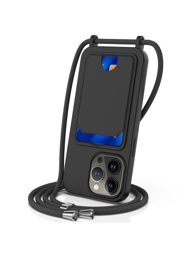 S-TOP Case For iPhone 12 Pro Integrated Card Bag Solid Color Liquid Silicone Phone Case with Lanyard - Image 1