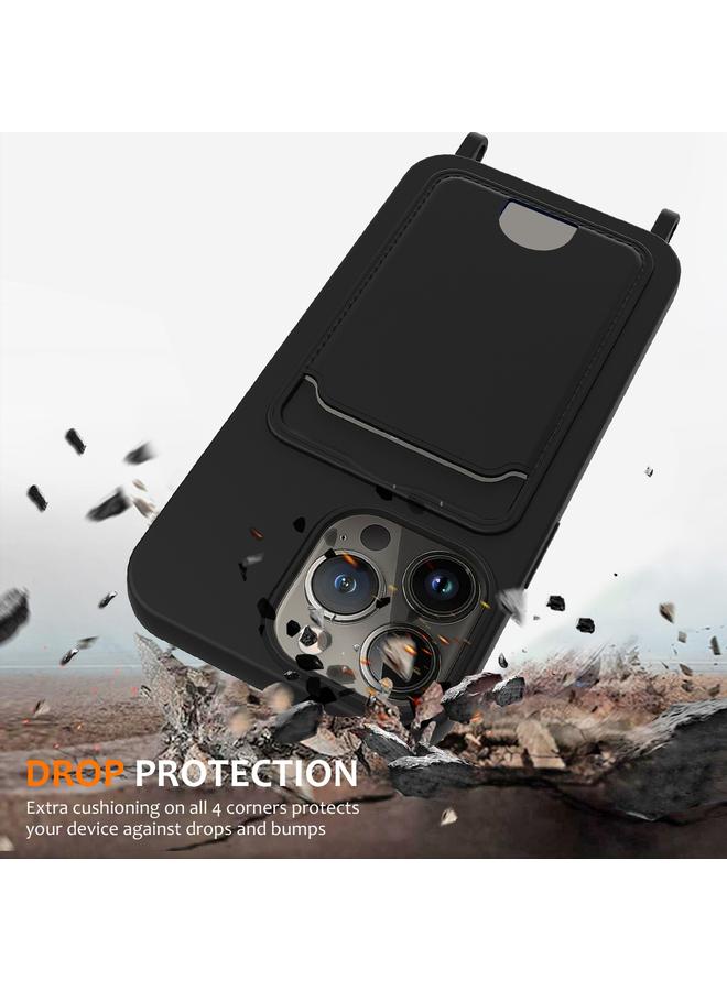 S-TOP Case For iPhone 12 Pro Integrated Card Bag Solid Color Liquid Silicone Phone Case with Lanyard - Image 2