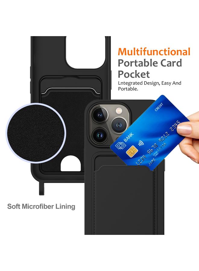 S-TOP Case For iPhone 12 Pro Integrated Card Bag Solid Color Liquid Silicone Phone Case with Lanyard - Image 4