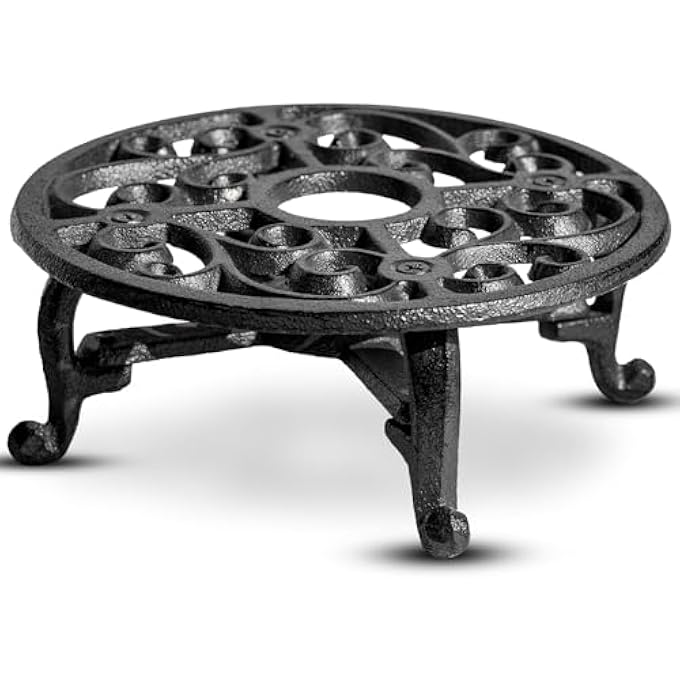 كاست ويف طبق تسخين إبريق الشاي المصنوع من الحديد الزهر مع حامل شمعة صغيرة وحامل شموع مزخرف عالي التحمل للمطبخ والحديقة والحفلات مقاس 7 بوصات - Image 1