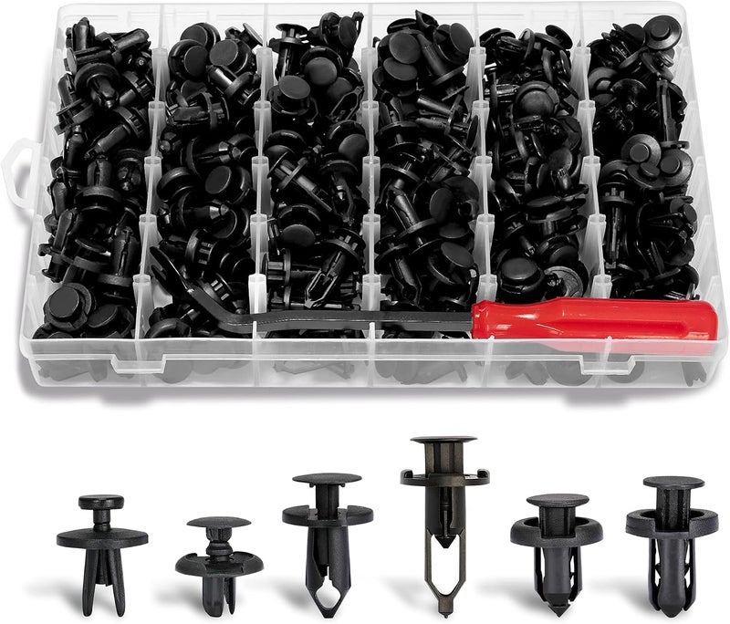 Ginsco 260 Pcs 6.3mm 8mm 9mm 10mm Bumper Push Fasteners Rivet Clips Expansion Screws Replacement + Fasteners Remover Kit - Image 1