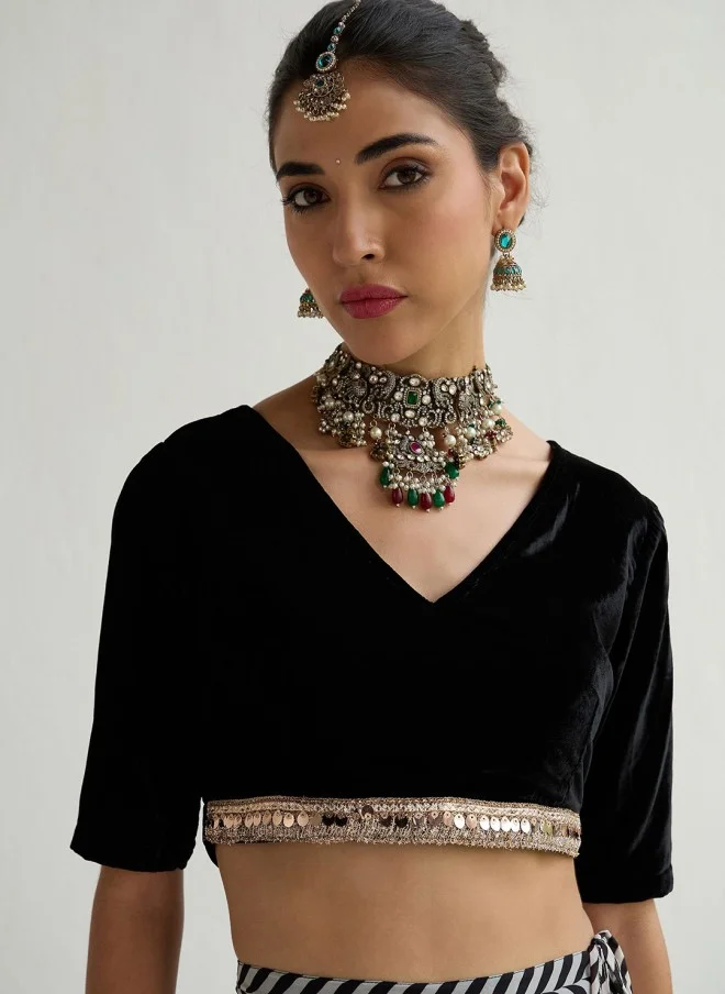 SASSAFRAS Embellished Black and White Lehenga for Women