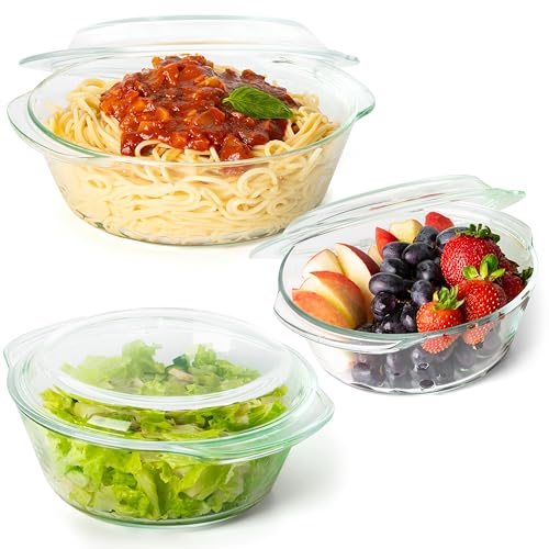Moss & Stone 6-Piece Clear Glass Casserole Dishes for Oven With Lids, Durable Tempered Borosilicate Glass Bakeware Set, Microwave Safe, 3 Round Sizes for Cooking, Serving & Storage - Image 1