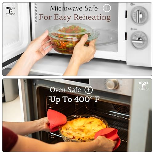 Moss & Stone 6-Piece Clear Glass Casserole Dishes for Oven With Lids, Durable Tempered Borosilicate Glass Bakeware Set, Microwave Safe, 3 Round Sizes for Cooking, Serving & Storage - Image 4