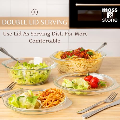 Moss & Stone 6-Piece Clear Glass Casserole Dishes for Oven With Lids, Durable Tempered Borosilicate Glass Bakeware Set, Microwave Safe, 3 Round Sizes for Cooking, Serving & Storage - Image 5