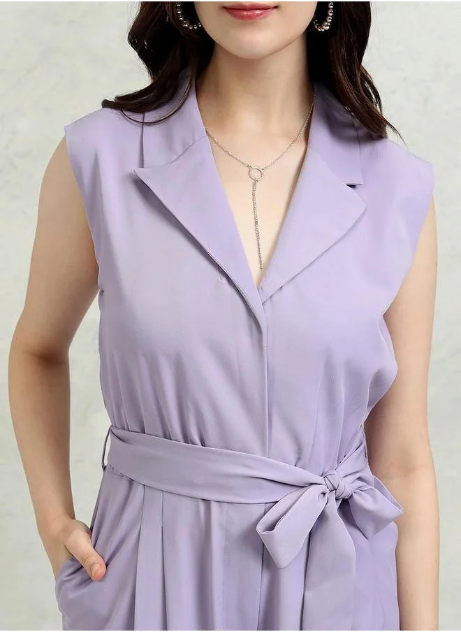 Tokyo Talkies Tokyo Talkies Solid Collared Culotte Leg Jumpsuit with Waist Tie-Up Detail