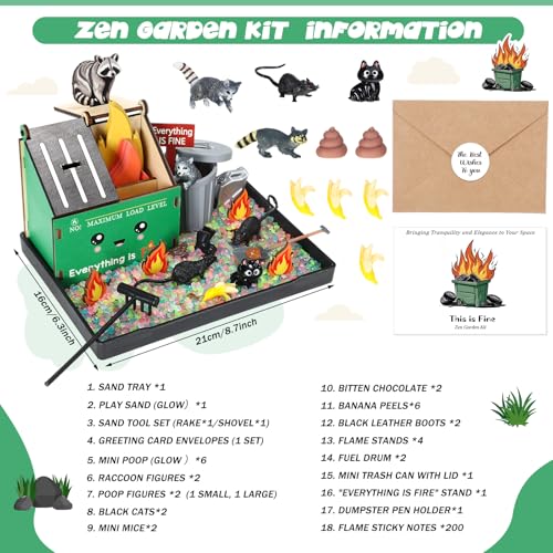 Halloscume 238 Pcs Valentines Funny Gifts Dumpster Flame Zen Garden for Desk 8 Mini Zen Garden Kit Sand Tray Therapy Kit Mini Dumpster Decor Novelty Gift for Office Work Stress Relief - Image 5