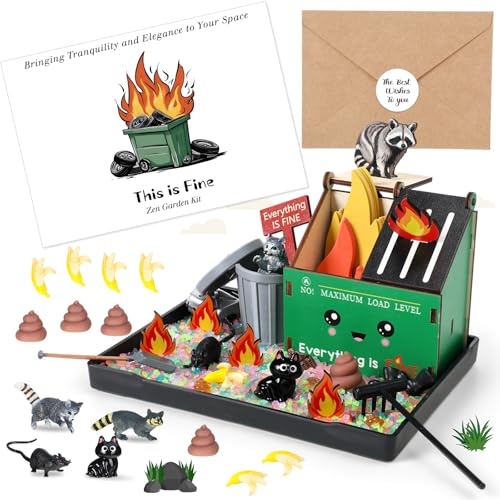 Halloscume 238 Pcs Valentines Funny Gifts Dumpster Flame Zen Garden for Desk 8 Mini Zen Garden Kit Sand Tray Therapy Kit Mini Dumpster Decor Novelty Gift for Office Work Stress Relief - Image 1