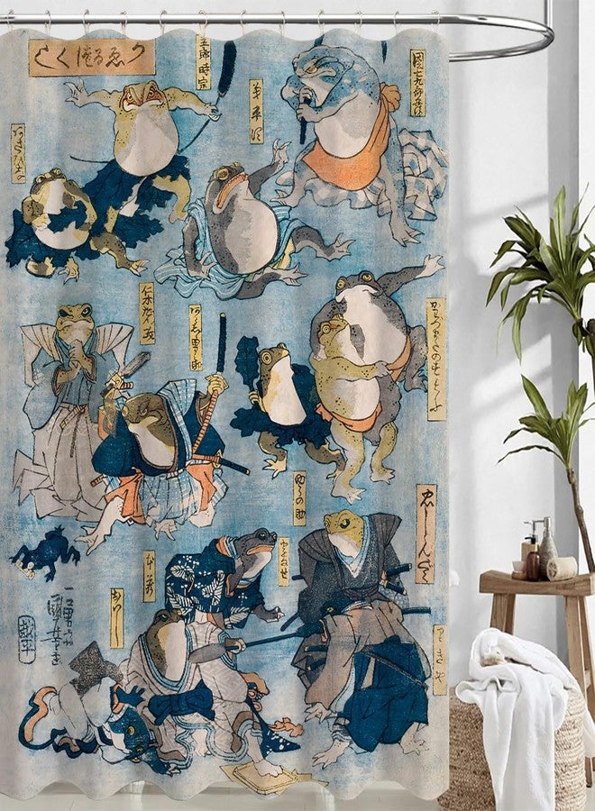 De-Mediocre Samurai Frogs Shower Curtain Sets Vintage Japanese Folklore Bath Curtain, Ninja Frog and Toad Fun Bathroom Decor Art Curtains with 12 Hooks, 72 x 72 Inches - Image 2