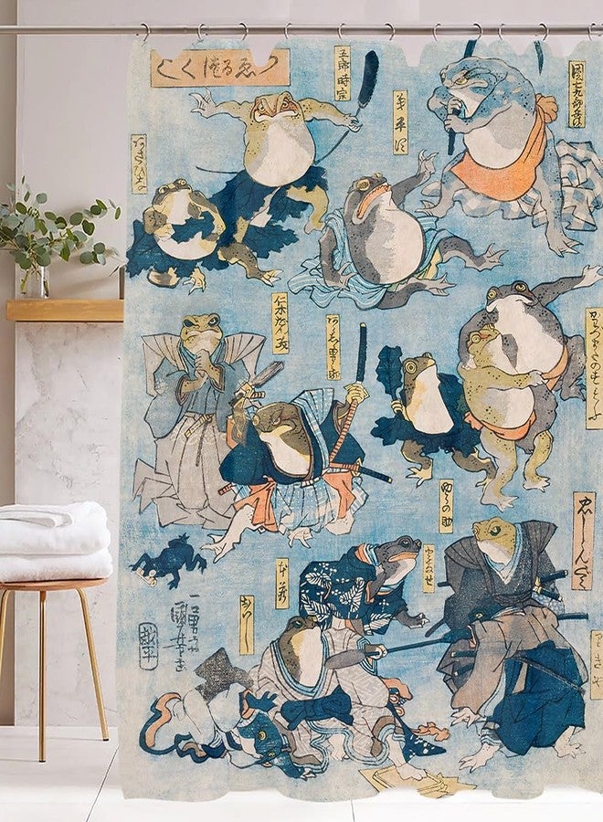 De-Mediocre Samurai Frogs Shower Curtain Sets Vintage Japanese Folklore Bath Curtain, Ninja Frog and Toad Fun Bathroom Decor Art Curtains with 12 Hooks, 72 x 72 Inches - Image 1