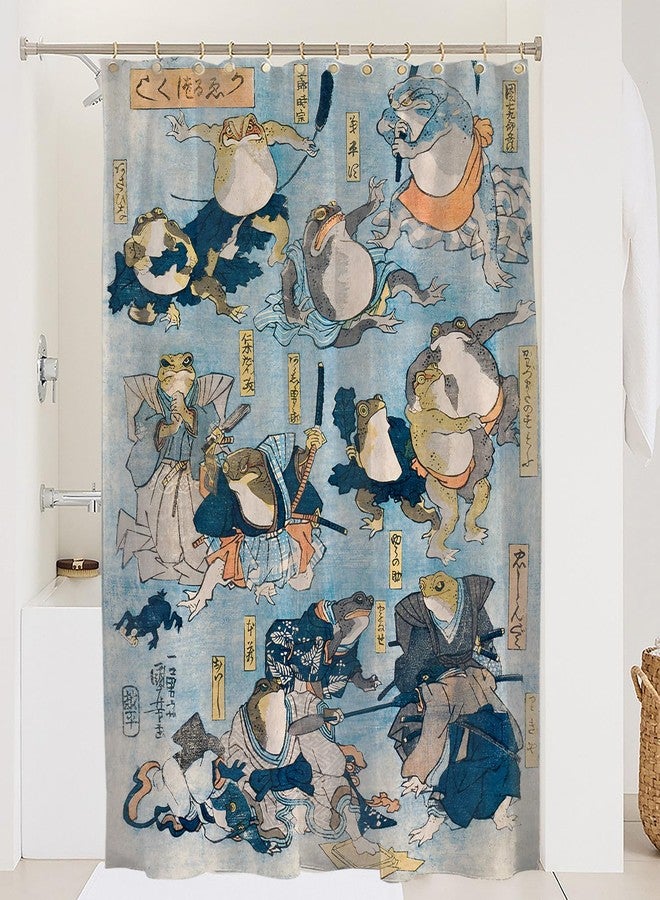 De-Mediocre Samurai Frogs Shower Curtain Sets Vintage Japanese Folklore Bath Curtain, Ninja Frog and Toad Fun Bathroom Decor Art Curtains with 12 Hooks, 72 x 72 Inches - Image 3