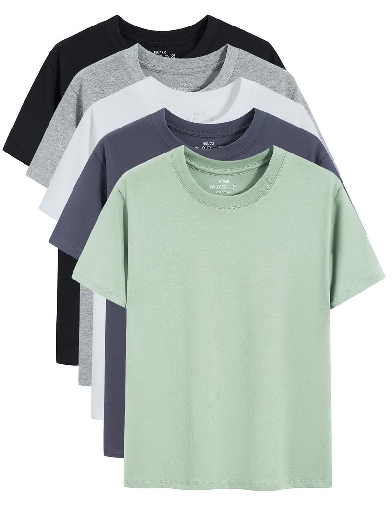 Gihuo 5 Pack Boys Cotton Shirts Short Sleeve Tees Summer Tops Soft Kids Tshirts (US, Age, 12 Years, 13 Years, White,Black,Green,Grey,Dark Gray) - Image 1