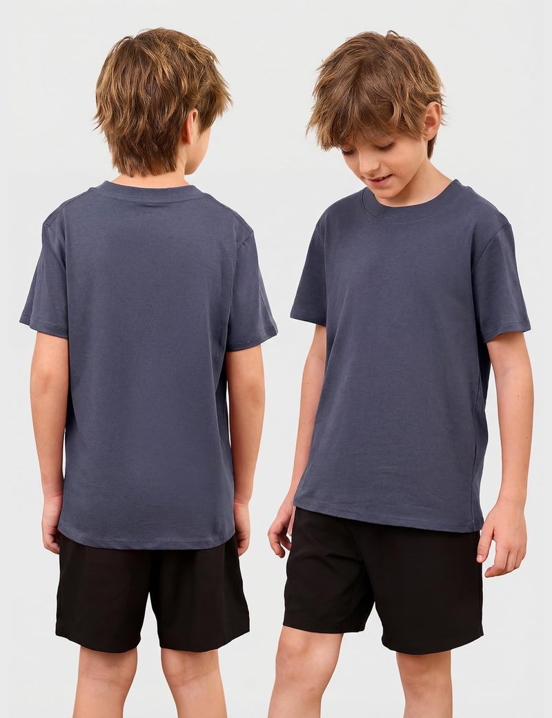 Gihuo 5 Pack Boys Cotton Shirts Short Sleeve Tees Summer Tops Soft Kids Tshirts (US, Age, 12 Years, 13 Years, White,Black,Green,Grey,Dark Gray) - Image 3
