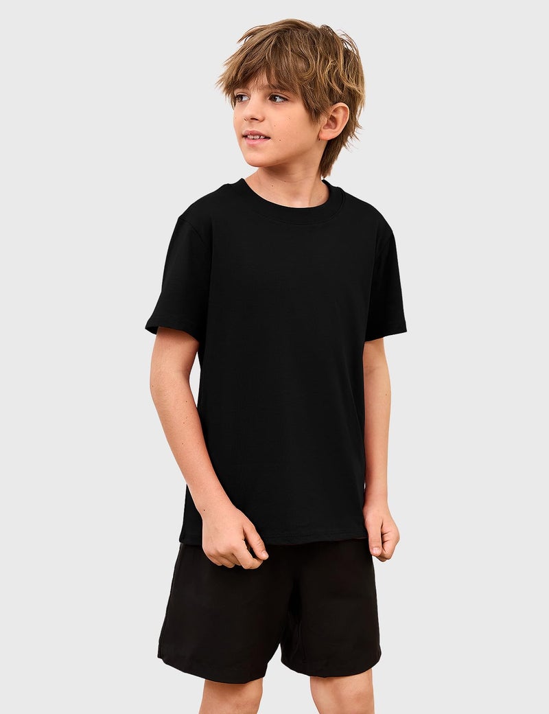 Gihuo 5 Pack Boys Cotton Shirts Short Sleeve Tees Summer Tops Soft Kids Tshirts (US, Age, 12 Years, 13 Years, White,Black,Green,Grey,Dark Gray) - Image 5