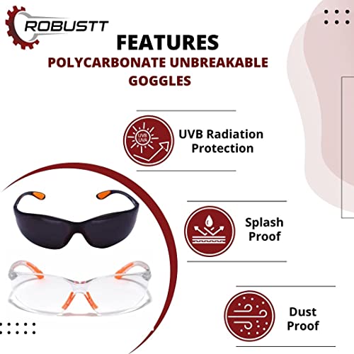 Robustt Scratch-resistant, UV-protected, dust-protected polycarbonate unbreakable safety goggles (Transaparent, Pack of 2) - Image 3