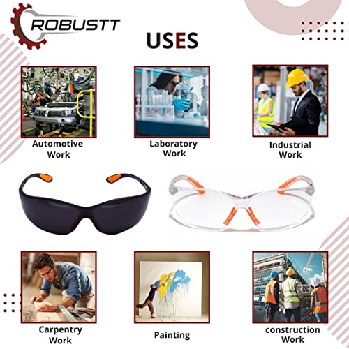Robustt Scratch-resistant, UV-protected, dust-protected polycarbonate unbreakable safety goggles (Transaparent, Pack of 2) - Image 5