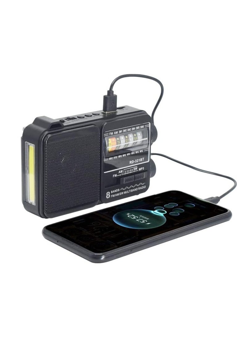 erorex Pocket Size Radio With Built in Bluetooth Speaker Usb Music Player Phone Charger and High Power Led Flashlight Mini Radio Portable Radio Fm Radio Best for Travelling Black - Image 5