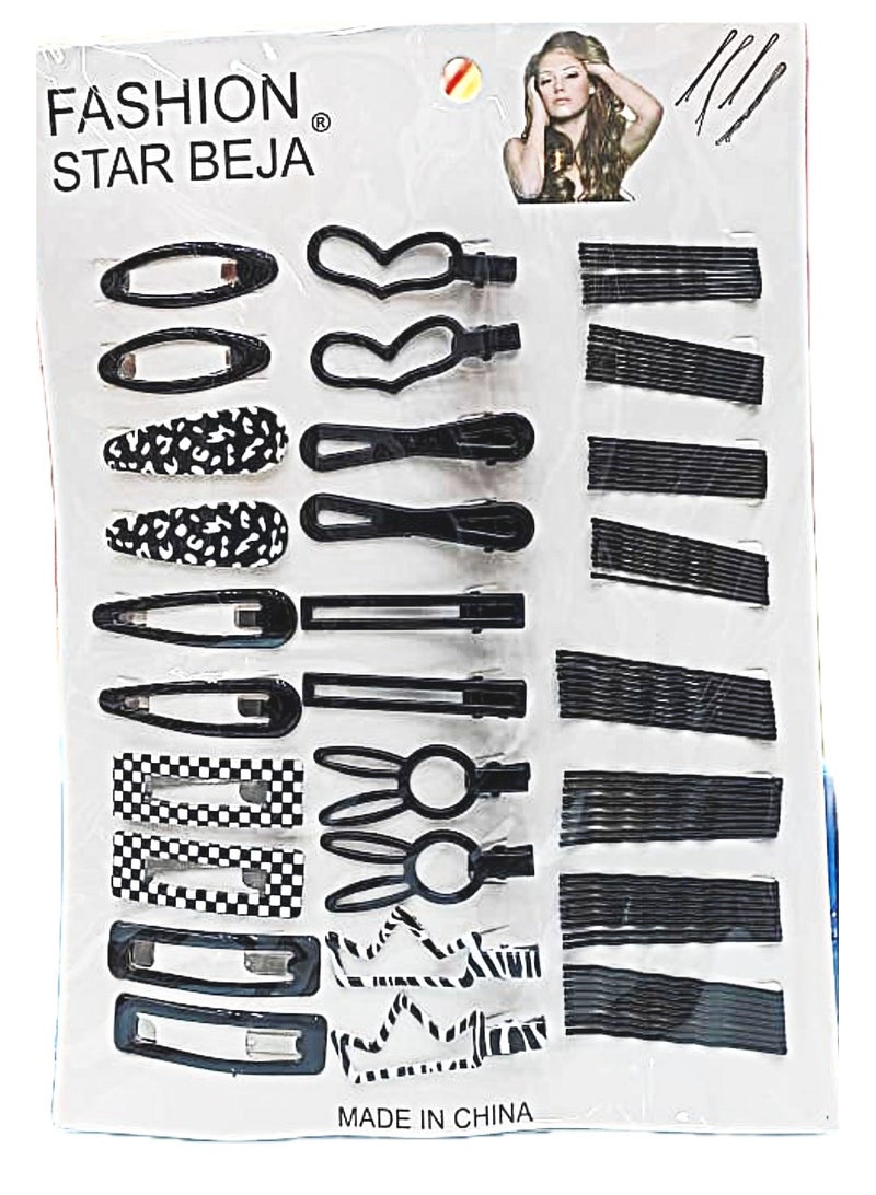 STAR BEJA 28 Pcs Complete Set of Multi Types Snap Hair Clips for Girls Black Color - Image 1