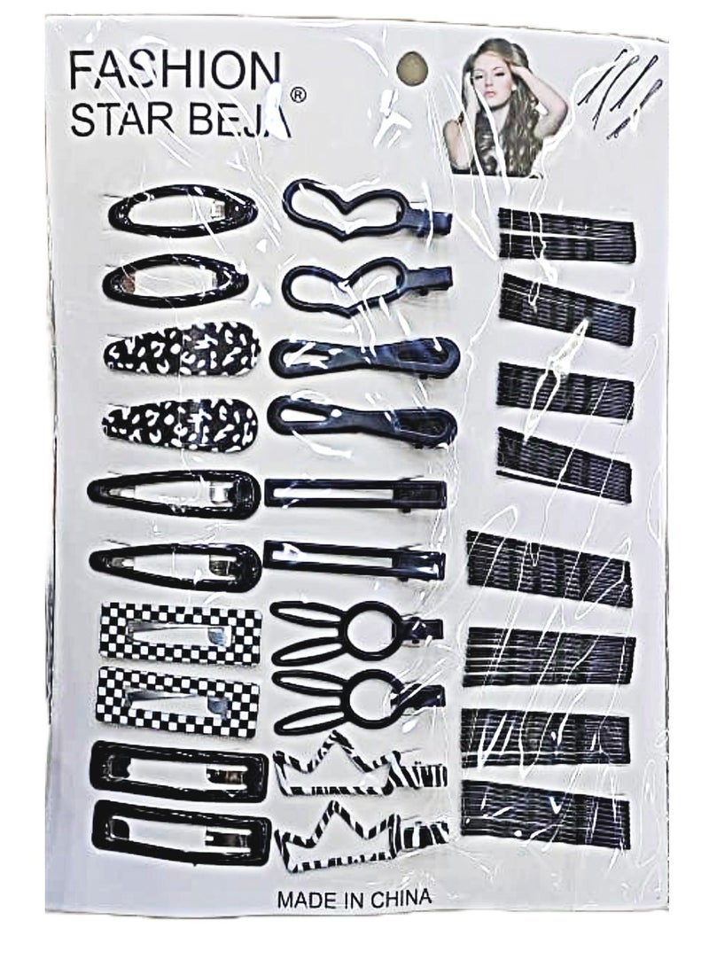 STAR BEJA 28 Pcs Complete Set of Multi Types Snap Hair Clips for Girls Black Color - Image 2