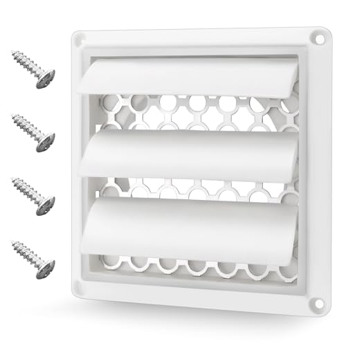 Beaquicy 4" Louvered Dryer Vent Cover by Beaquicy - Outdoor White Exhaust Cap with Aluminum Built-in Pest Guard Screen & Screws for 4 Inch Opening Hood Duct - Image 1