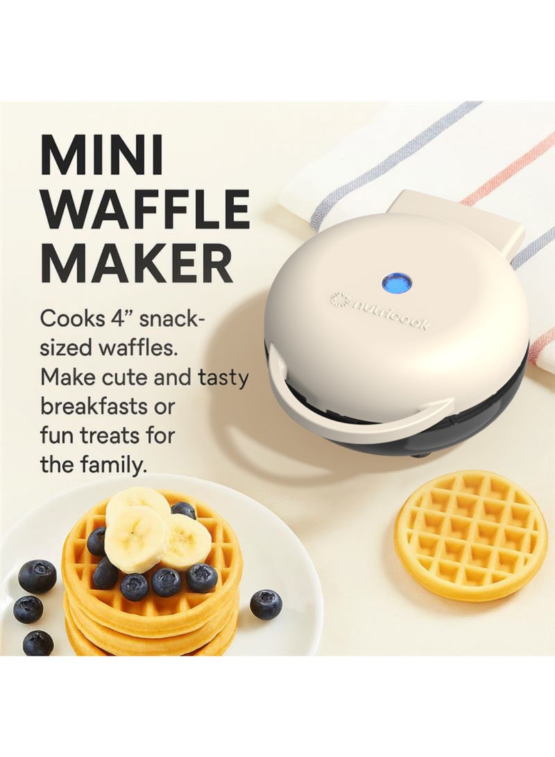 nutricook Mini Waffle Maker with Quick Heating, Ceramic Coated, Toxin-free, made without PTFEs, PFOAs & other PFAs for Safer & Healthier Cooking, Easy to Clean, Perfect for Kids and Families, 2-Year Warranty 420 W NC-WM100B Beige - Image 2