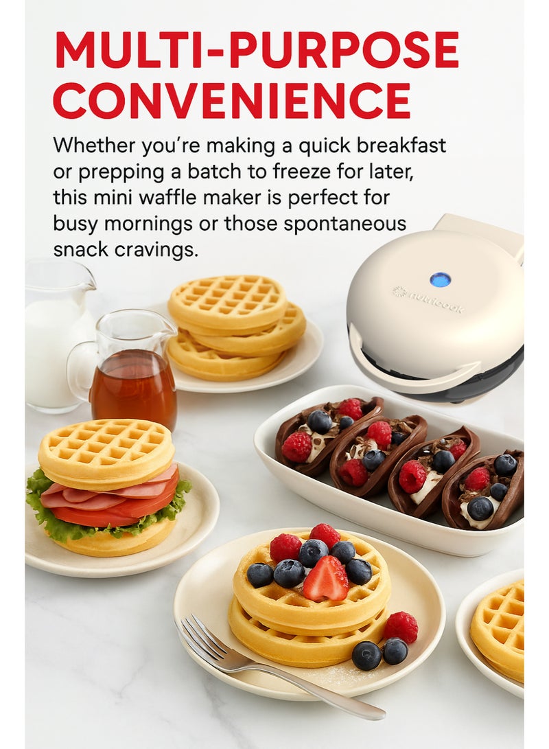 nutricook Mini Waffle Maker with Quick Heating, Ceramic Coated, Toxin-free, made without PTFEs, PFOAs & other PFAs for Safer & Healthier Cooking, Easy to Clean, Perfect for Kids and Families, 2-Year Warranty 420 W NC-WM100B Beige - Image 4