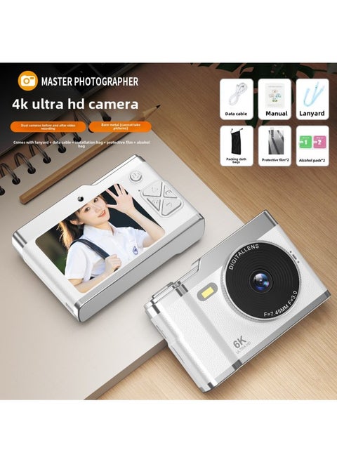 High-definition Digital Student Party Camera Camera Campus Retro CCD Double Vlog Camera Travel Convenient Entry-level-Body Color:X8 White  - Official Standard Configuration [no Inner