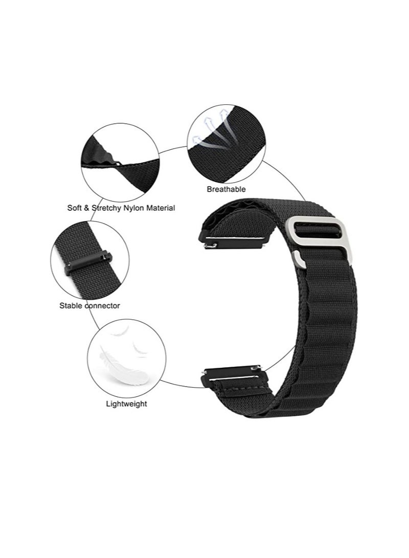 Alpine Loop 22mm Compatible With Honor Dream Watch 46mm Sport, Durable Sport Nylon Strap With Titanium G Hook  BLACK - Image 2
