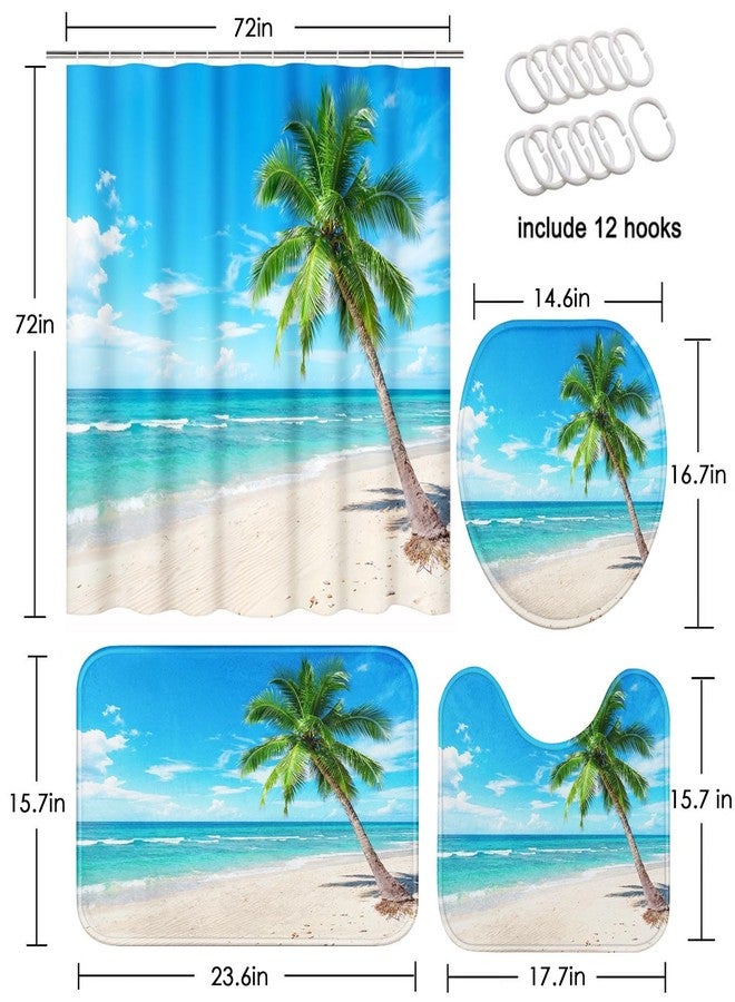 ArtSocket Beautiful Beach Bathroom Set with Shower Curtain and Rugs Accessories, Coconut Palm Paradise Summer Island Tropical Tropical Shower Curtain for Bathroom Decor 4 Pcs - Image 2