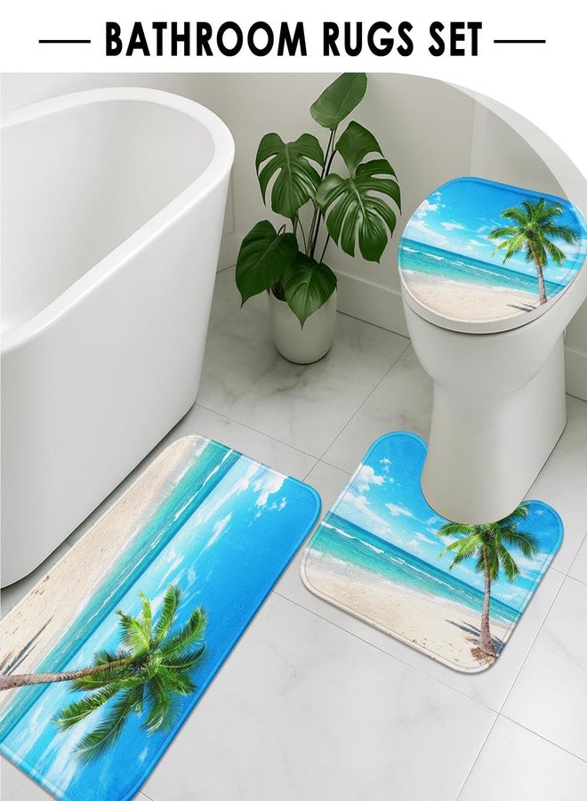 ArtSocket Beautiful Beach Bathroom Set with Shower Curtain and Rugs Accessories, Coconut Palm Paradise Summer Island Tropical Tropical Shower Curtain for Bathroom Decor 4 Pcs - Image 5