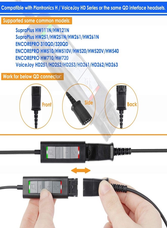VoiceJoy U20 Quick Disconnect QD to USB Plug Adapter with Mute Volume Control Compatible with Plantronics Headset QD Connector Plug to Any Computer Laptop VOIP Softphone 201852-01 - Image 4