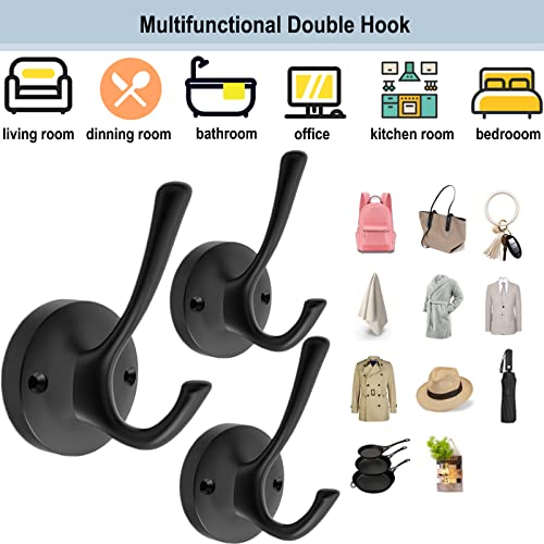 TOFIIGREM Black Towel Hooks for Wall, 5 Pack Coat Robe Hook Heavy Duty Metal Double Bath Hook Wall Mounted, Hat Hooks for Cubicle Bathroom Kitchen Closet Garage - Image 5