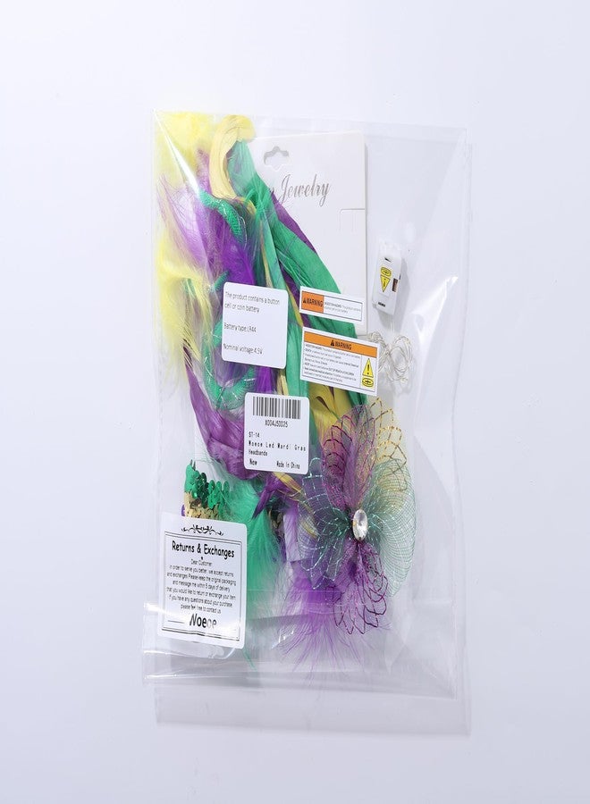 ووي عصابات رأس ماردي غرا من Woeoe، بألوان البنفسجي والأصفر والأخضر، مزينة بريش صناعي، مناسبة للكرنفالات، وقبعات تنكرية، وأقنعة حفلات، وإكسسوارات شعر لحفلات الكوكتيل، وأزياء الحفلات الصاخبة، وإكسسوارات شعر للنساء - Image 3