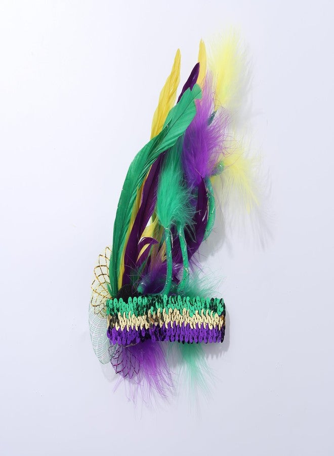 ووي عصابات رأس ماردي غرا من Woeoe، بألوان البنفسجي والأصفر والأخضر، مزينة بريش صناعي، مناسبة للكرنفالات، وقبعات تنكرية، وأقنعة حفلات، وإكسسوارات شعر لحفلات الكوكتيل، وأزياء الحفلات الصاخبة، وإكسسوارات شعر للنساء - Image 2
