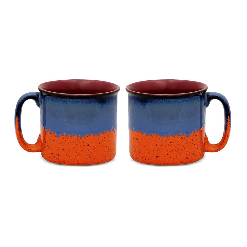 Caffeine Ceramic Stoneware Handmade Orange Blue Studio Maggie Mug Set of 2 - Image 1