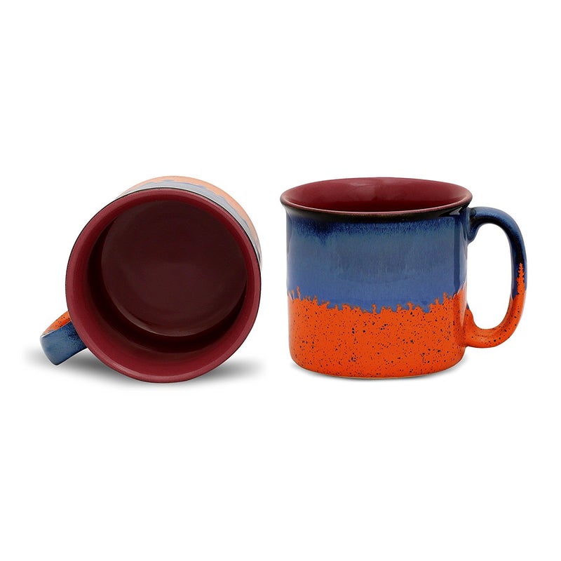 Caffeine Ceramic Stoneware Handmade Orange Blue Studio Maggie Mug Set of 2 - Image 2