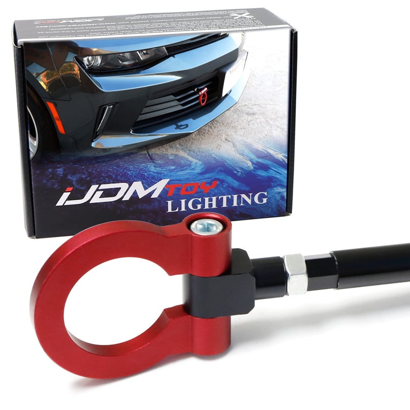 iJDMTOY Red Track Racing Style Tow Hook Ring Compatible With 2016-up Gen6 Chevy Camaro (Pre-LCI), Made of Lightweight Aluminum - Image 1
