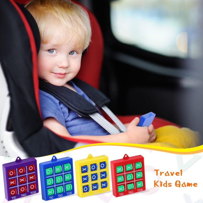 Lewtemi 4 Pcs Travel Tic Tac Toe 2 x 2 x 0.4 Inch Mini Board Game Toys Portable Tic Tac Game Toy Retro Mini Games for Kids Red Blue Purple Yellow Pocket Board Games for Party Birthday Favors Classroom Prizes - Image 4