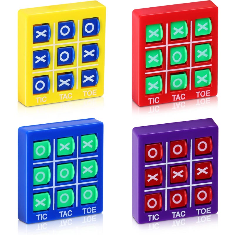 Lewtemi 4 Pcs Travel Tic Tac Toe 2 x 2 x 0.4 Inch Mini Board Game Toys Portable Tic Tac Game Toy Retro Mini Games for Kids Red Blue Purple Yellow Pocket Board Games for Party Birthday Favors Classroom Prizes - Image 1